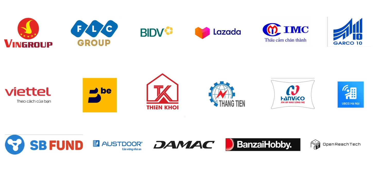 VinGroup, FLC Group, BIDV, Lazada, IMC, Garco 10, Viettel, be, Thiên Khôi, Thăng Tiến, Hanvico, UBCG Hà Nội, SB Fund, Austdoor, DAMAC, BanzaiHobby, OpenReachTech