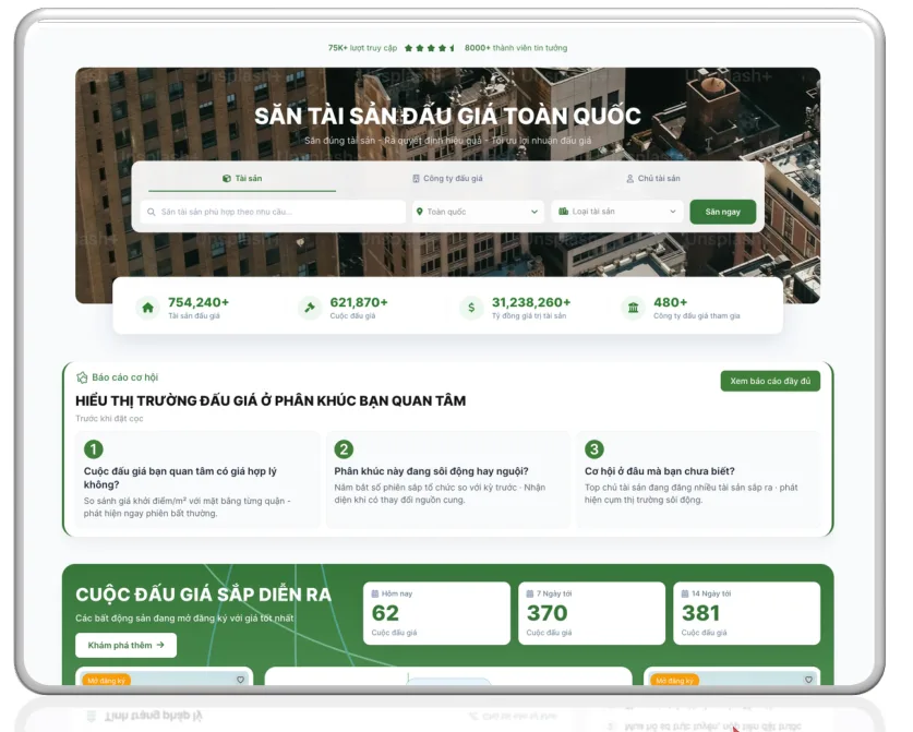 Giao diện săn tài sản đấu giá toàn quốc